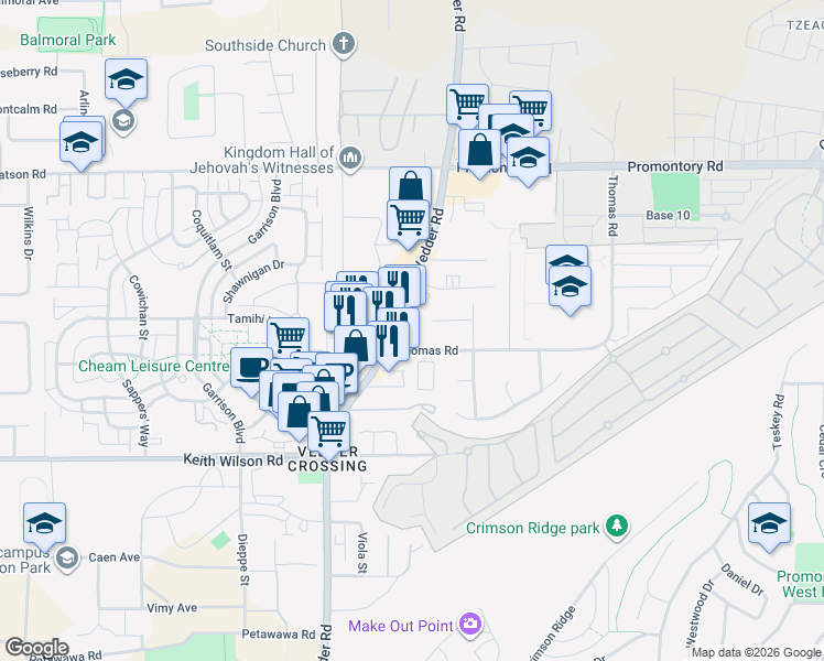 map of restaurants, bars, coffee shops, grocery stores, and more near 5732 Vedder Road in Chilliwack
