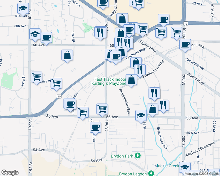 map of restaurants, bars, coffee shops, grocery stores, and more near 5721 A Production Way in Langley City