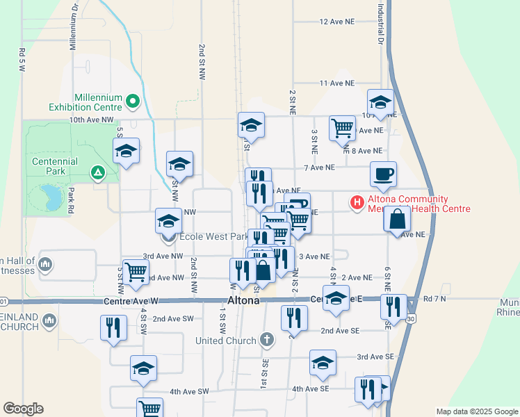 map of restaurants, bars, coffee shops, grocery stores, and more near 142 Main Street in Altona