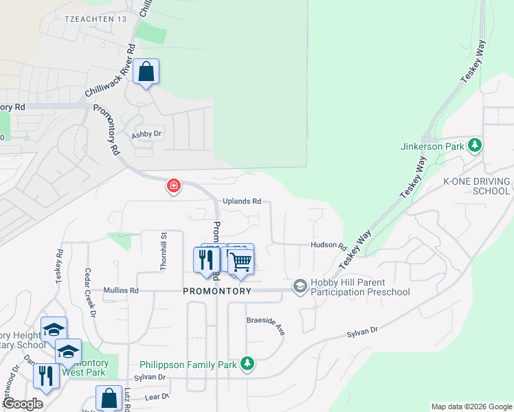 map of restaurants, bars, coffee shops, grocery stores, and more near 46674 Uplands Road in Chilliwack