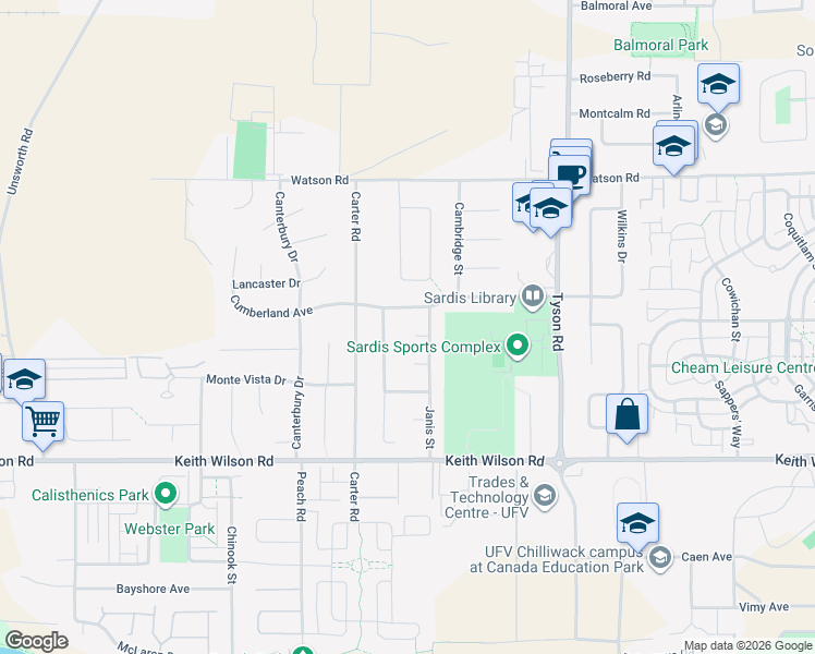 map of restaurants, bars, coffee shops, grocery stores, and more near 44861 Iris Place in Chilliwack