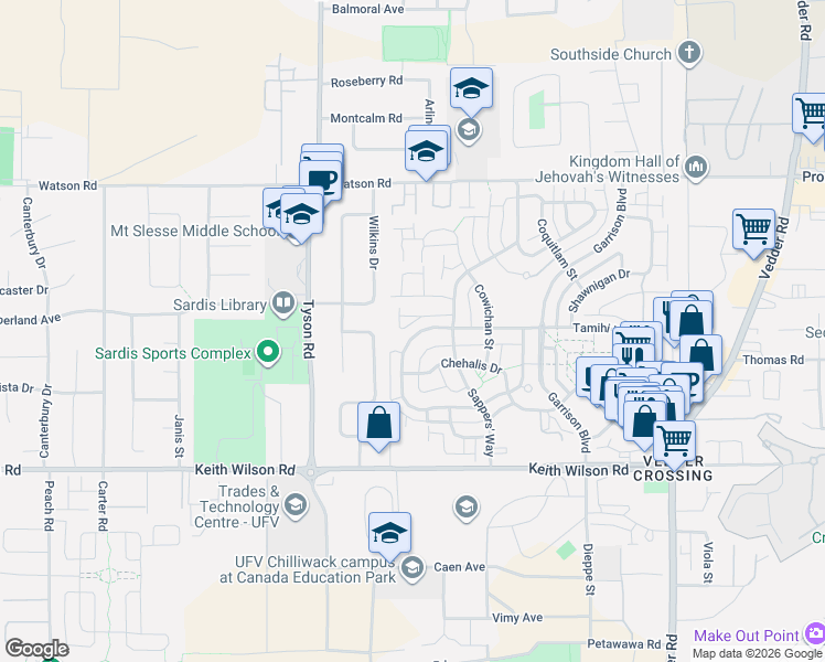 map of restaurants, bars, coffee shops, grocery stores, and more near in Chilliwack