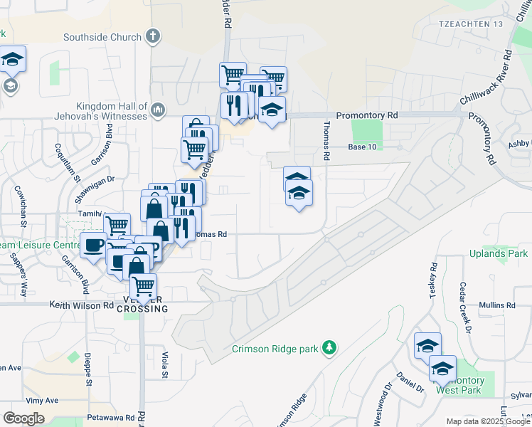 map of restaurants, bars, coffee shops, grocery stores, and more near 5788 Clover Drive in Chilliwack