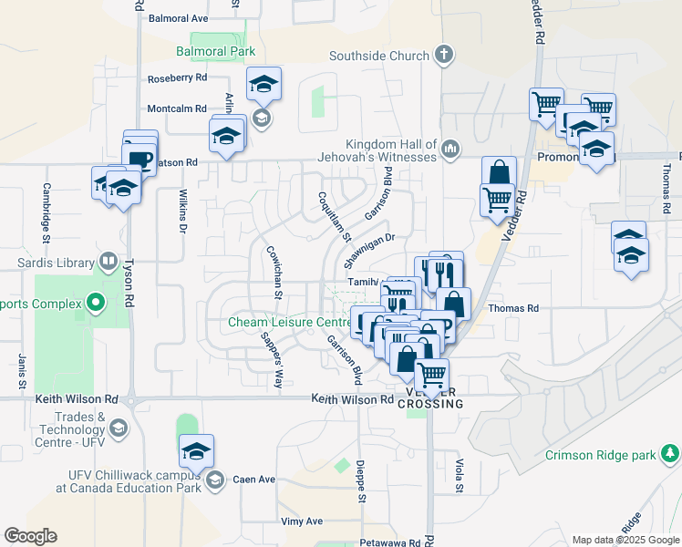 map of restaurants, bars, coffee shops, grocery stores, and more near in Chilliwack