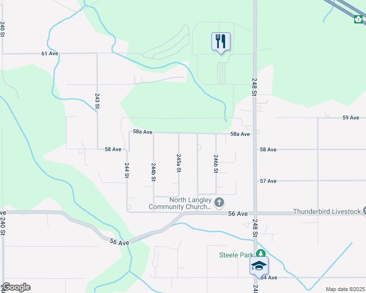 map of restaurants, bars, coffee shops, grocery stores, and more near 5810 245A Street in Langley Township
