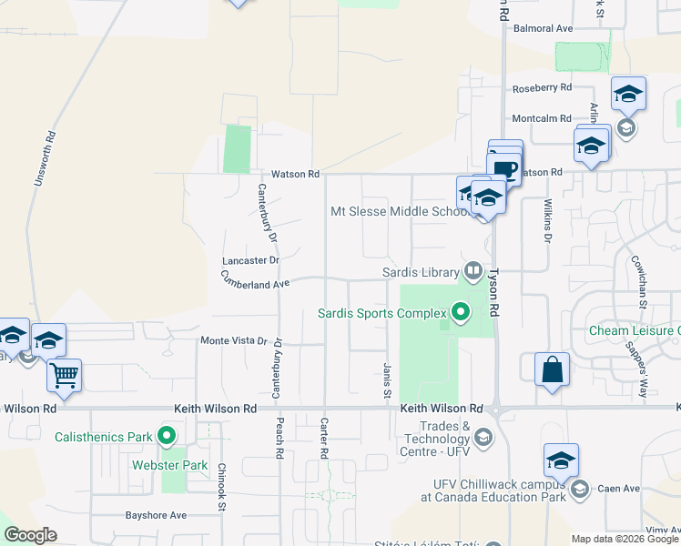 map of restaurants, bars, coffee shops, grocery stores, and more near 44813 Cumberland Avenue in Chilliwack