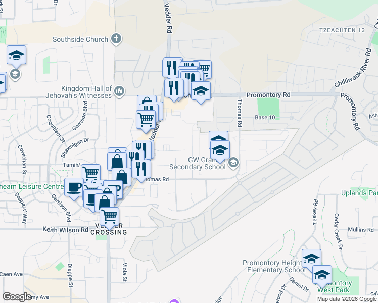 map of restaurants, bars, coffee shops, grocery stores, and more near 5829 Clover Drive in Chilliwack