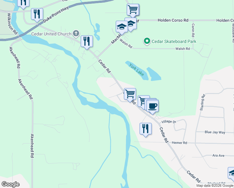 map of restaurants, bars, coffee shops, grocery stores, and more near 1962 Burchell Road in Nanaimo A