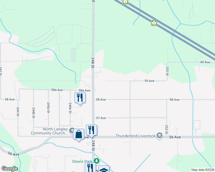 map of restaurants, bars, coffee shops, grocery stores, and more near 24872 59 Avenue in Langley Township