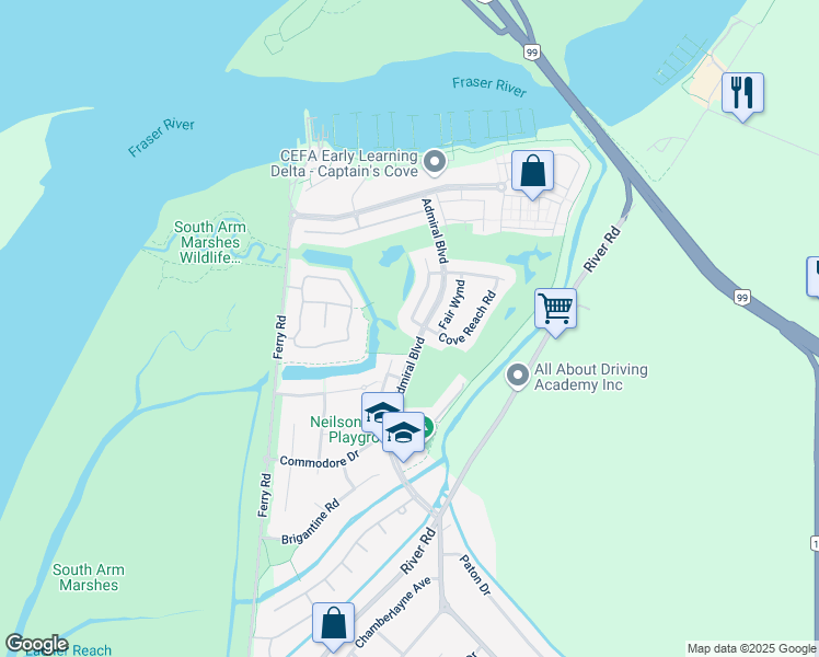 map of restaurants, bars, coffee shops, grocery stores, and more near 5809 Cove Link Road in Delta