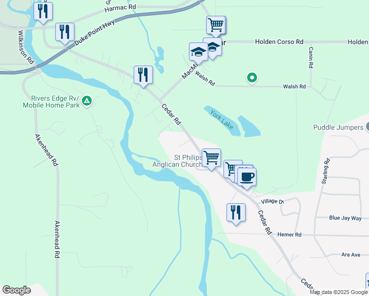 map of restaurants, bars, coffee shops, grocery stores, and more near 1961 Meynell Road in Nanaimo