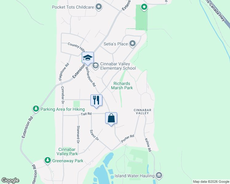 map of restaurants, bars, coffee shops, grocery stores, and more near 1754 Idaho Place in Nanaimo