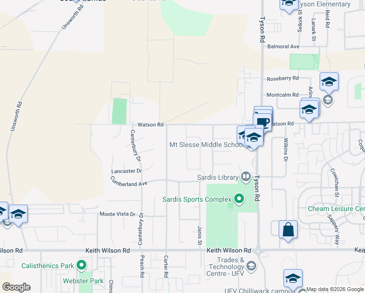 map of restaurants, bars, coffee shops, grocery stores, and more near 5973 Glendale Drive in Chilliwack
