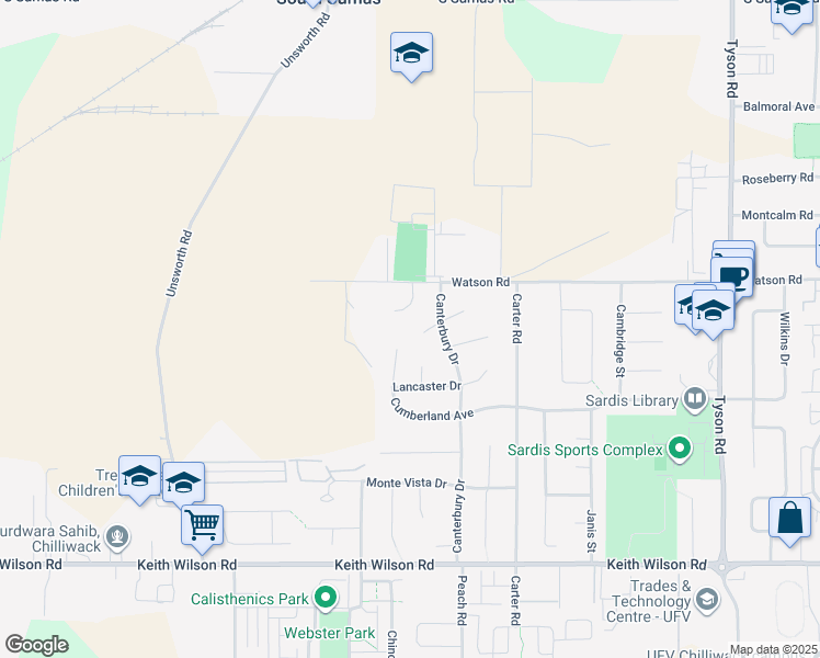 map of restaurants, bars, coffee shops, grocery stores, and more near 44659 Connaught Place in Chilliwack