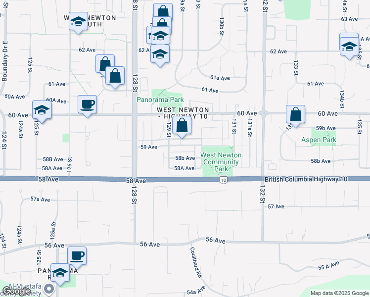 map of restaurants, bars, coffee shops, grocery stores, and more near in Surrey