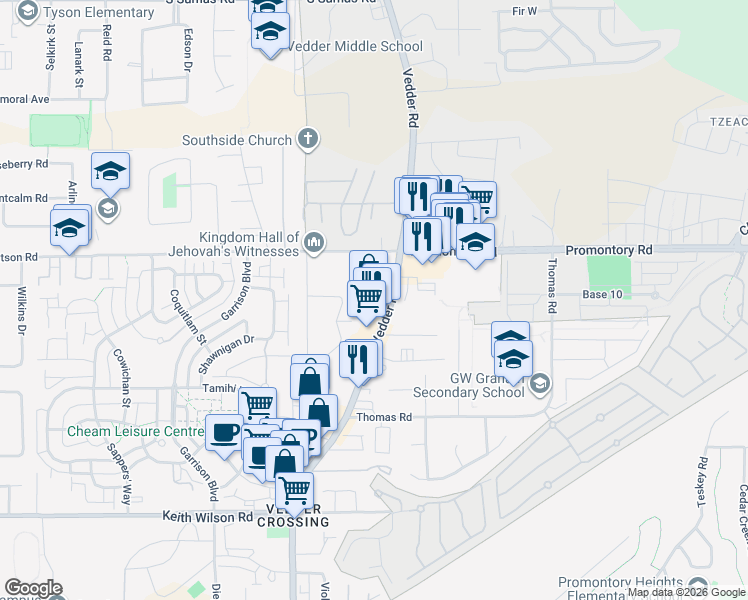 map of restaurants, bars, coffee shops, grocery stores, and more near in Chilliwack