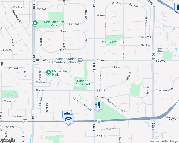 map of restaurants, bars, coffee shops, grocery stores, and more near 5926 187A Street in Surrey