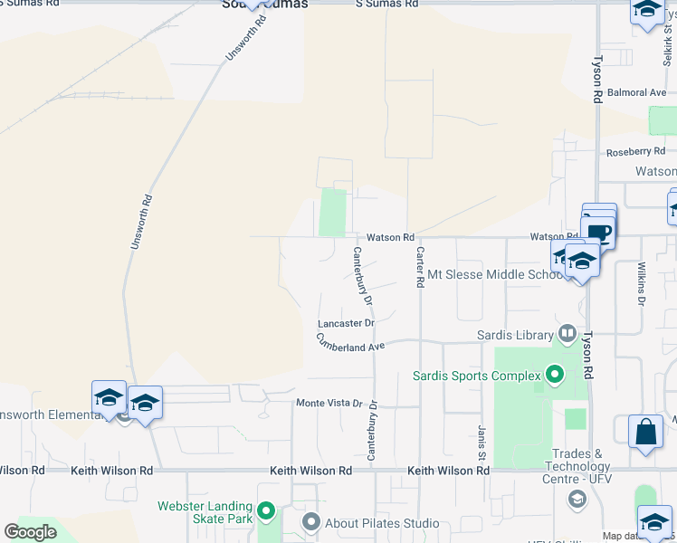 map of restaurants, bars, coffee shops, grocery stores, and more near 44659 Connaught Place in Chilliwack