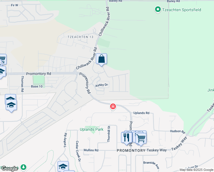 map of restaurants, bars, coffee shops, grocery stores, and more near 46430 Ashby Drive in Chilliwack