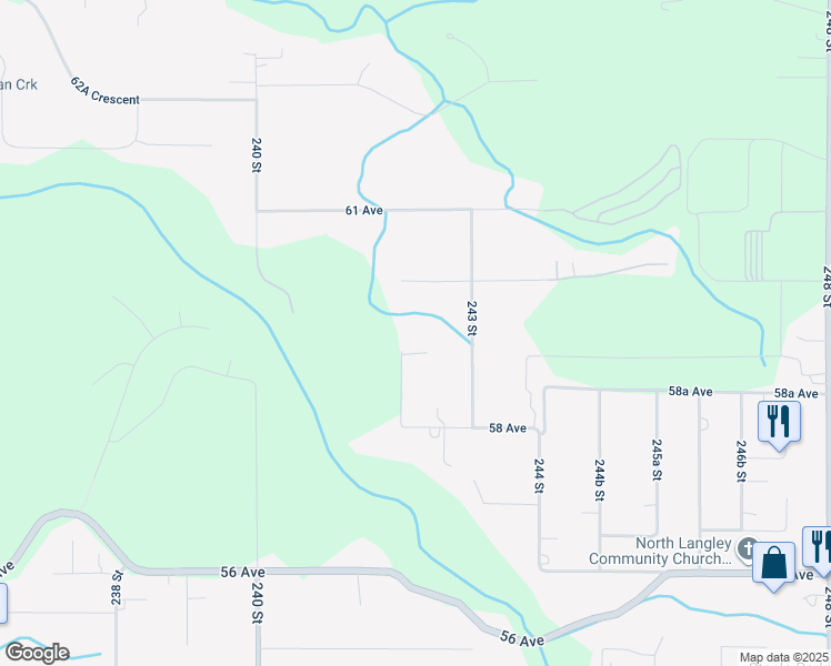 map of restaurants, bars, coffee shops, grocery stores, and more near 5946 242 Street in Langley Township