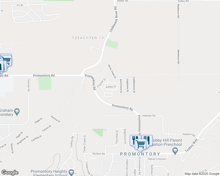 map of restaurants, bars, coffee shops, grocery stores, and more near 46430 Ashby Drive in Chilliwack