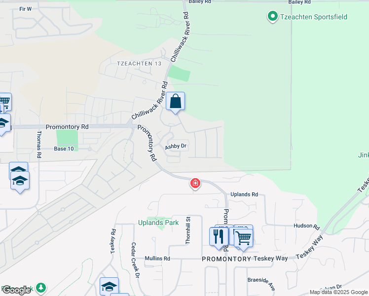 map of restaurants, bars, coffee shops, grocery stores, and more near 46460 Ashby Drive in Chilliwack