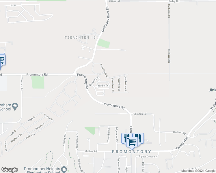 map of restaurants, bars, coffee shops, grocery stores, and more near 46466 Ashby Drive in Chilliwack