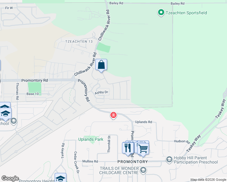 map of restaurants, bars, coffee shops, grocery stores, and more near 5965 Riverstone Street in Chilliwack