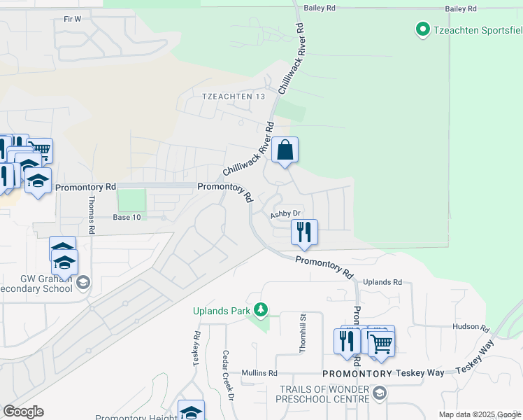 map of restaurants, bars, coffee shops, grocery stores, and more near 46402 Chester Drive in Chilliwack