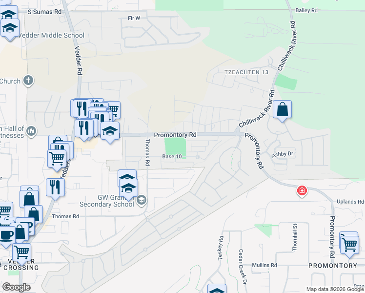 map of restaurants, bars, coffee shops, grocery stores, and more near 46110 Promontory Road in Chilliwack
