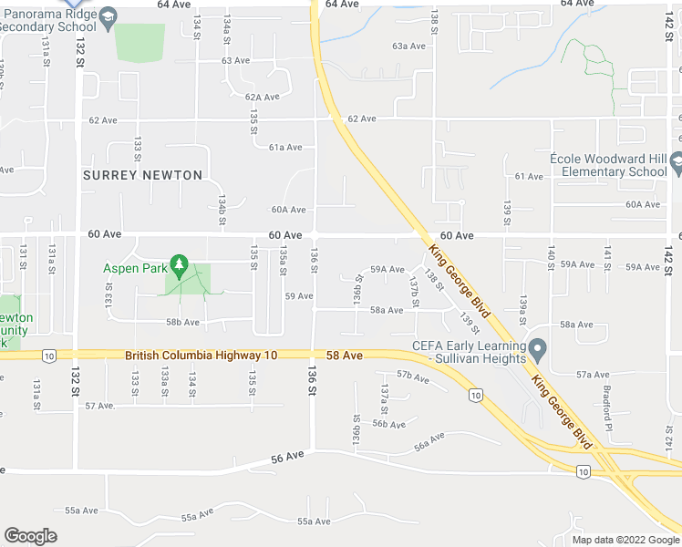 map of restaurants, bars, coffee shops, grocery stores, and more near 5952 136A Street in Surrey