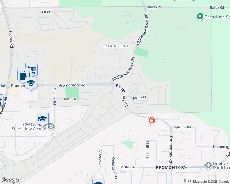 map of restaurants, bars, coffee shops, grocery stores, and more near 5997 Promontory Road in Chilliwack