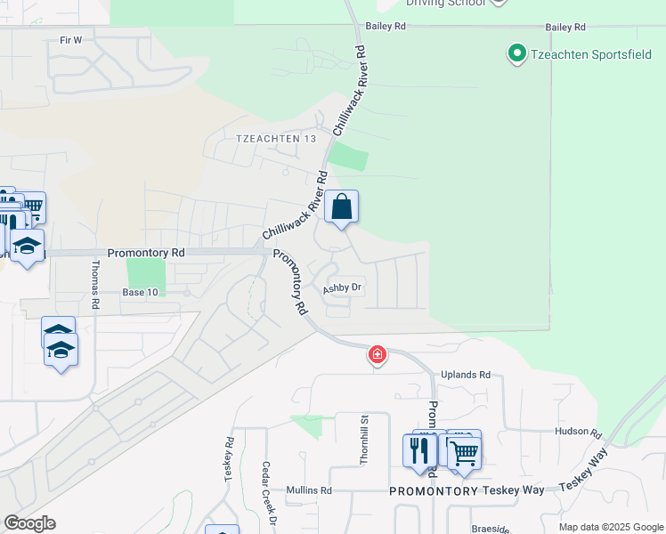 map of restaurants, bars, coffee shops, grocery stores, and more near 46442 Chester Drive in Chilliwack