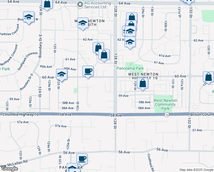 map of restaurants, bars, coffee shops, grocery stores, and more near 5970 127 A Street in Surrey