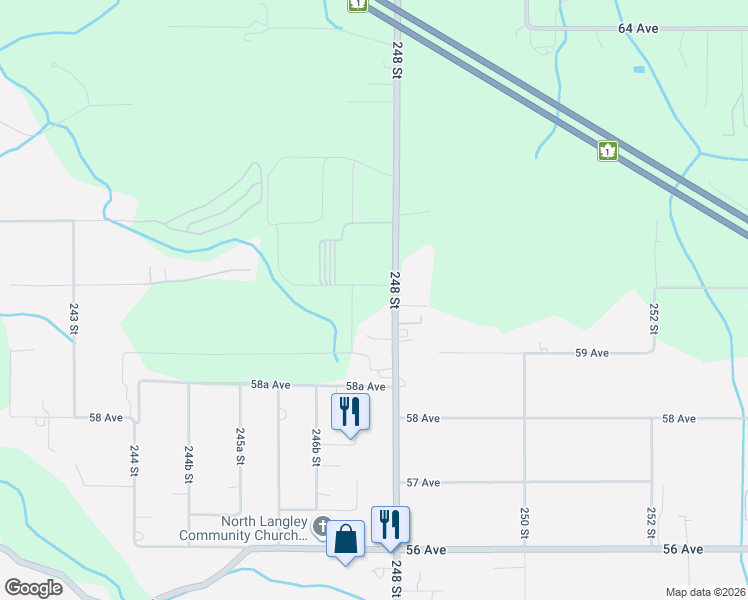 map of restaurants, bars, coffee shops, grocery stores, and more near 5981 248 Street in Langley Township