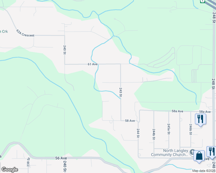 map of restaurants, bars, coffee shops, grocery stores, and more near 24244 60 Avenue in Langley Township