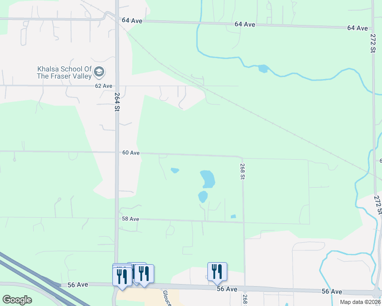 map of restaurants, bars, coffee shops, grocery stores, and more near 26627 60 Avenue in Langley Township