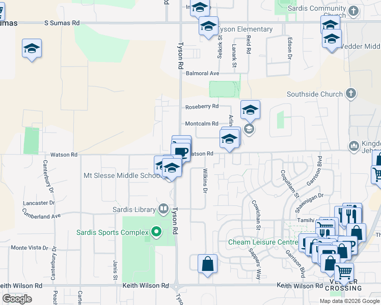 map of restaurants, bars, coffee shops, grocery stores, and more near in Chilliwack