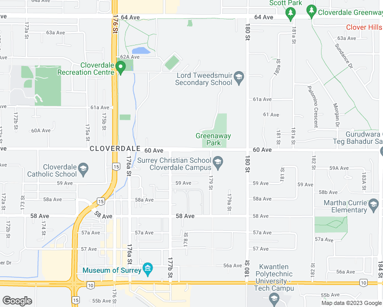 map of restaurants, bars, coffee shops, grocery stores, and more near 17834 60 Avenue in Surrey