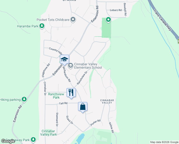 map of restaurants, bars, coffee shops, grocery stores, and more near 73 Ranchview Drive in Nanaimo