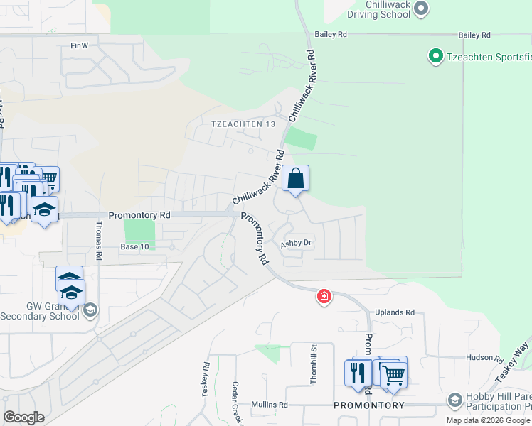 map of restaurants, bars, coffee shops, grocery stores, and more near in Chilliwack