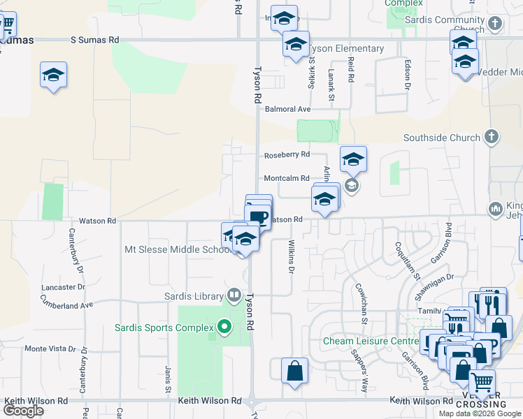 map of restaurants, bars, coffee shops, grocery stores, and more near in Chilliwack