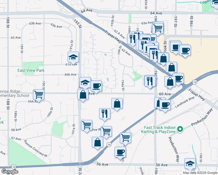 map of restaurants, bars, coffee shops, grocery stores, and more near 6012 Greenside Drive West in Surrey