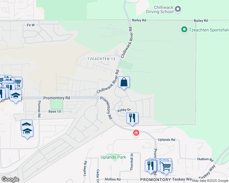 map of restaurants, bars, coffee shops, grocery stores, and more near Hunter Creek Crescent in Chilliwack