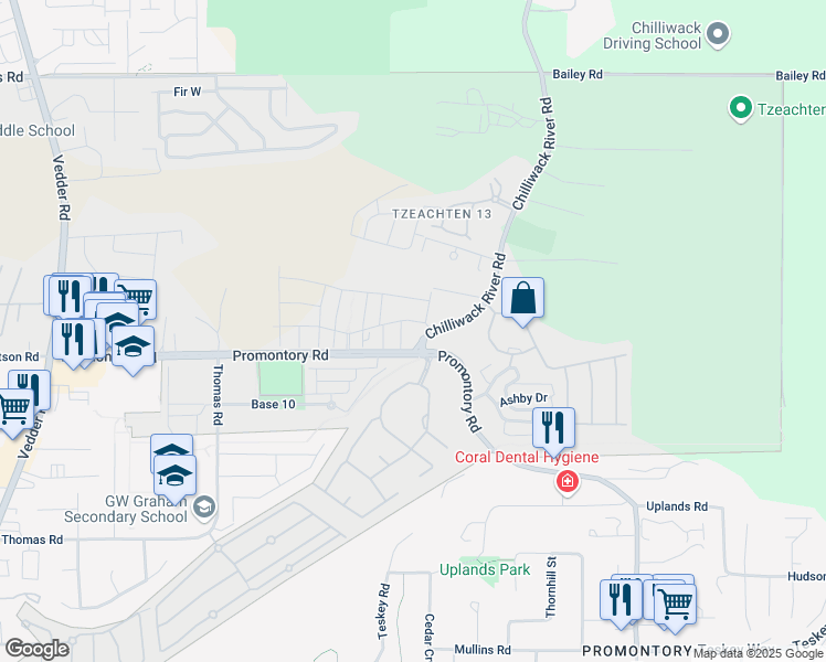 map of restaurants, bars, coffee shops, grocery stores, and more near 6045 Chilliwack River Road in Chilliwack