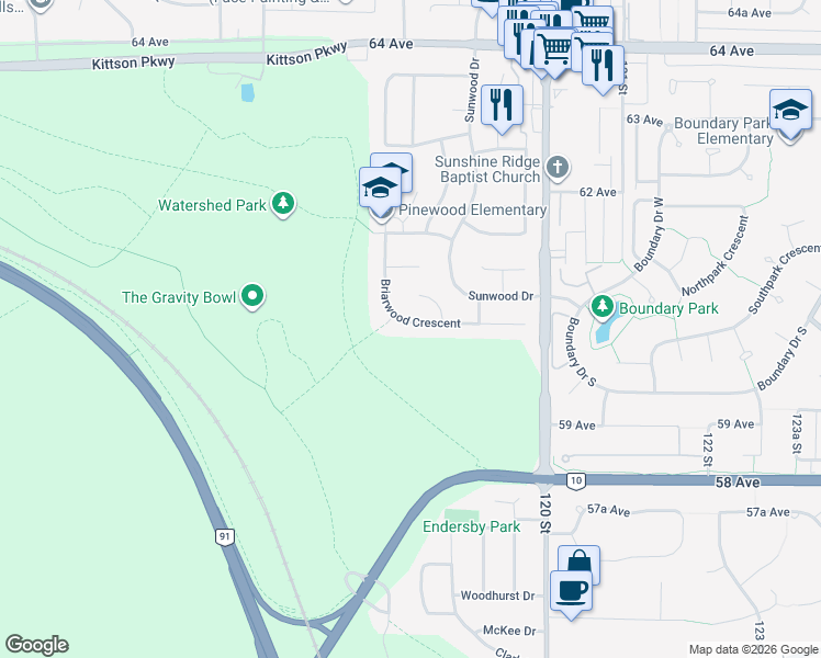 map of restaurants, bars, coffee shops, grocery stores, and more near 6019 Briarwood Crescent in Delta