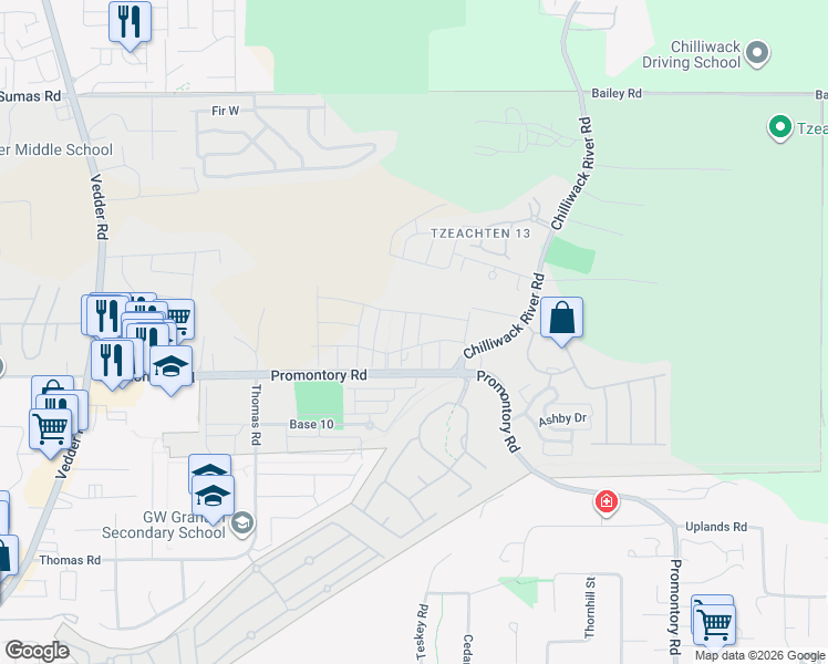 map of restaurants, bars, coffee shops, grocery stores, and more near 6101 White Raven Road in Chilliwack