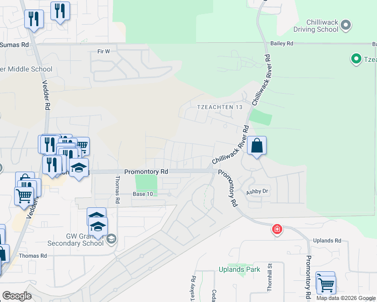 map of restaurants, bars, coffee shops, grocery stores, and more near 6101 White Raven Road in Chilliwack