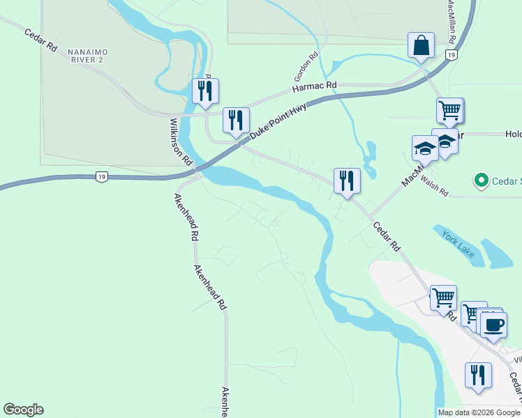 map of restaurants, bars, coffee shops, grocery stores, and more near 1792 Alice Road in Nanaimo