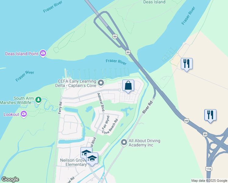 map of restaurants, bars, coffee shops, grocery stores, and more near in Delta